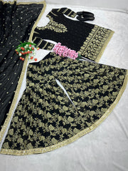 Charming Embroidery Work Black Color Sharara Suit