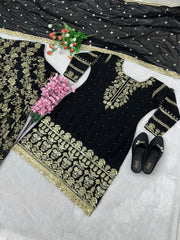 Charming Embroidery Work Black Color Sharara Suit