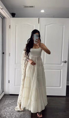 Outstanding White Color Ruffle Anarkali Gown