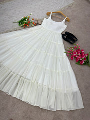 Outstanding White Color Ruffle Anarkali Gown