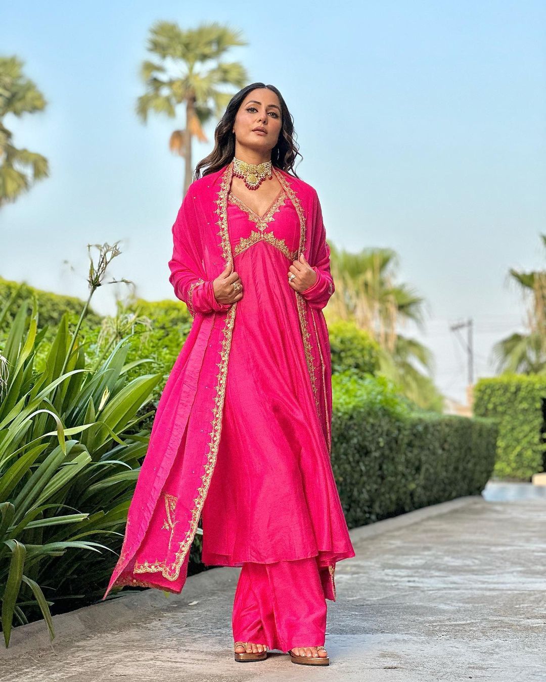Hina Khan Wear Function Wear Pink Color Gown