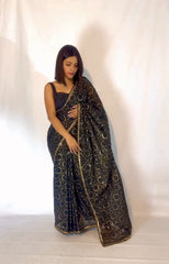 Embellished Black Color Sequence Work Saree