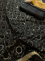 Embellished Black Color Sequence Work Saree