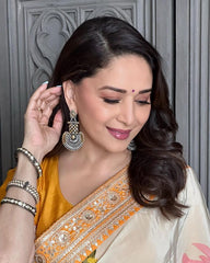 Bollywood Madhuri Dixit Style White Color Saree