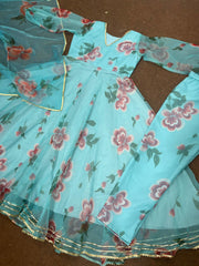 Sky Blue Color Gota Patti Work Digital Printed Gown