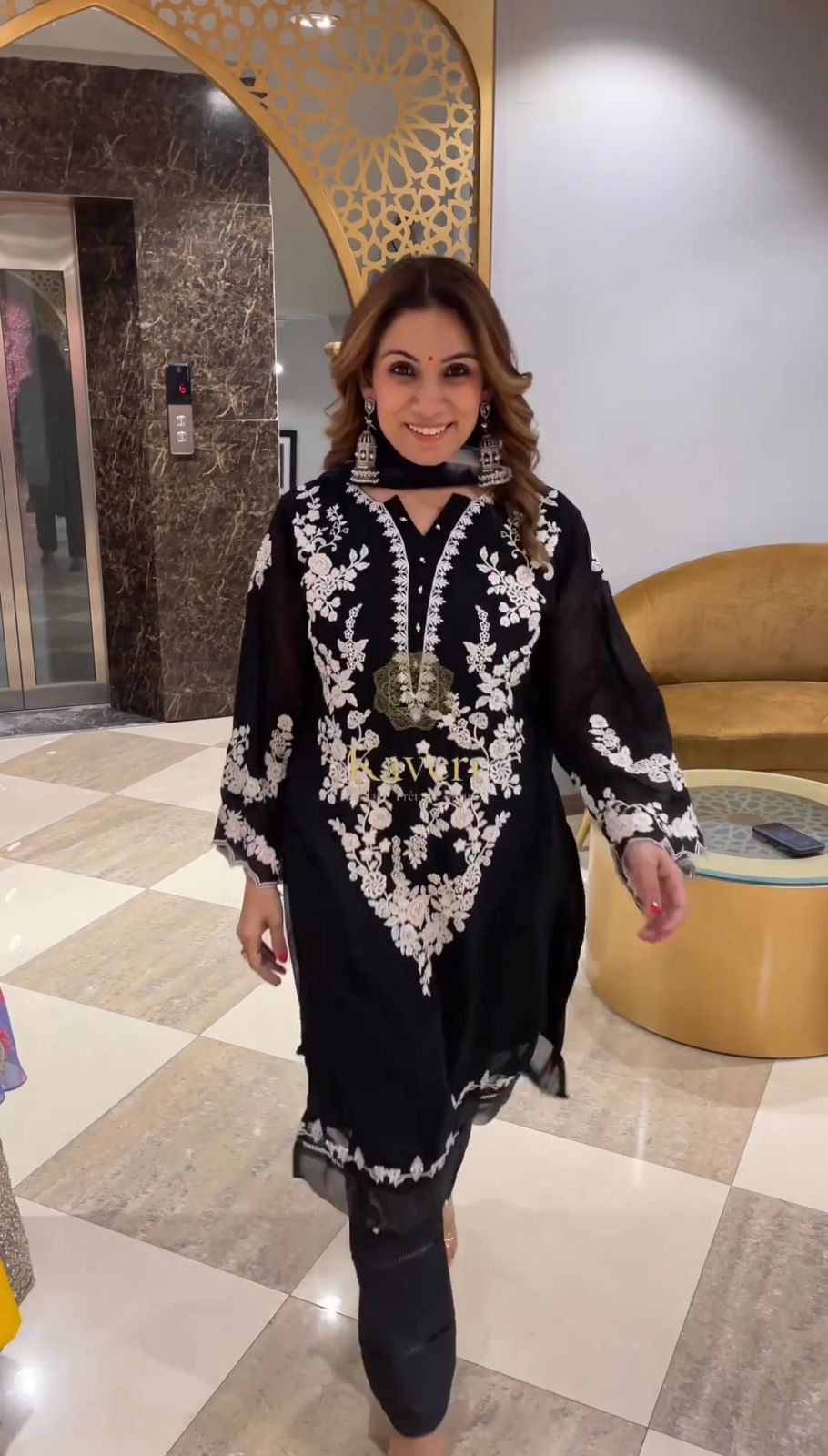 Chine Sequence Black Color Work Kurti Set
