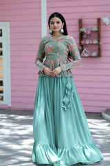 Glorious Pista Green Fully Sequence Work Lehenga With Top