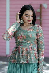Glorious Pista Green Fully Sequence Work Lehenga With Top
