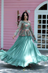 Glorious Pista Green Fully Sequence Work Lehenga With Top