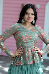 Glorious Pista Green Fully Sequence Work Lehenga With Top