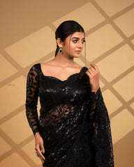 Party Wear Black Color Glimmering Saree