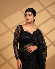 Party Wear Black Color Glimmering Saree