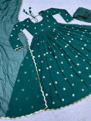 Glossy Dark Green Color Sequence Work Gown