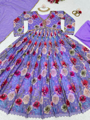 Mirror Work Lavender Color Digital Print Gown