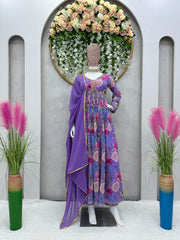 Mirror Work Lavender Color Digital Print Gown