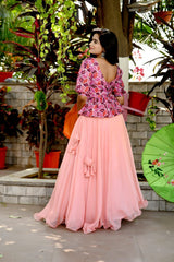 Plain Peach Color Lehenga With Fancy Pattern Top