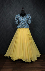 Plain Yellow Color Lehenga With Fancy Pattern Top