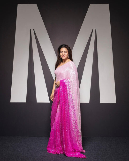 Kajol Devgan Wear Pink Shade Bollywood Saree