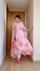 Rakhi Special Pink Color Organza Silk Anarkali Gown