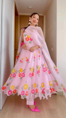 Rakhi Special Pink Color Organza Silk Anarkali Gown