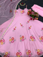 Rakhi Special Pink Color Organza Silk Anarkali Gown