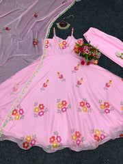 Rakhi Special Pink Color Organza Silk Anarkali Gown