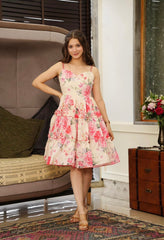 Amazing Off White Color Multi Flower Print Frock