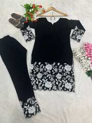 Amazing Black Color Embroidery Work Kurti With Pant