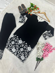 Amazing Black Color Embroidery Work Kurti With Pant