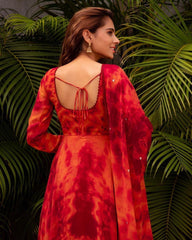 Shibori Print Orange Color Fully Stitched Gown