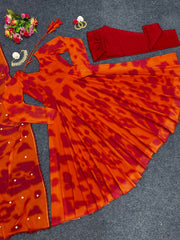 Shibori Print Orange Color Fully Stitched Gown