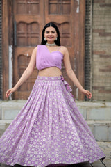 Lavender Color Embroidered Lehenga With Fancy Blouse