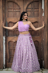Lavender Color Embroidered Lehenga With Fancy Blouse