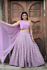 Lavender Color Embroidered Lehenga With Fancy Blouse