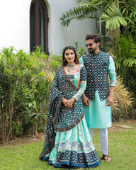 Function Wear Aqua Blue Color Heavy Work Couple Dress