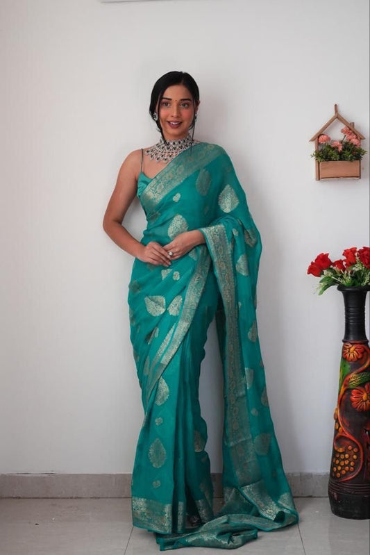 Admiring Teal Green Color Ready To Wear Saree