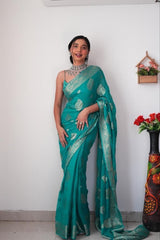 Admiring Teal Green Color Ready To Wear Saree