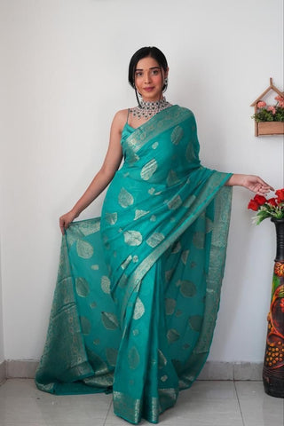 Admiring Teal Green Color Ready To Wear Saree