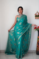 Admiring Teal Green Color Ready To Wear Saree