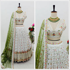 Elegant White Color Embroidery Sequence Work Lehenga Choli