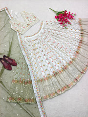 Elegant White Color Embroidery Sequence Work Lehenga Choli