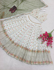 Elegant White Color Embroidery Sequence Work Lehenga Choli