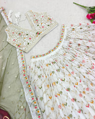 Elegant White Color Embroidery Sequence Work Lehenga Choli