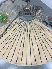 Glimmering Sequence Work Off White Color Lehenga Choli