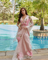 Bollywood Style Light Pink Handwork Saree