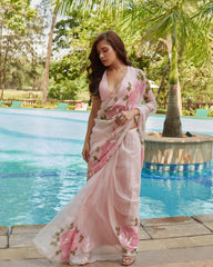 Bollywood Style Light Pink Handwork Saree