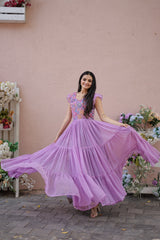 Rich Position Print Work Lavender Color Flattering Gown