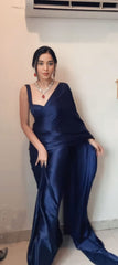 Embellished Satin Silk Navy Blue Color Ready To Wear Saree