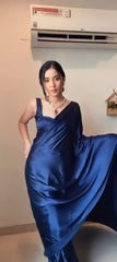 Embellished Satin Silk Navy Blue Color Ready To Wear Saree