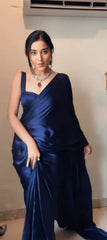 Embellished Satin Silk Navy Blue Color Ready To Wear Saree